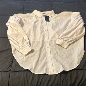 White Long Sleeve Shirt Crop Top